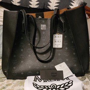 MCM Luisa Visetos Large Black Leather Shopper New with tags
